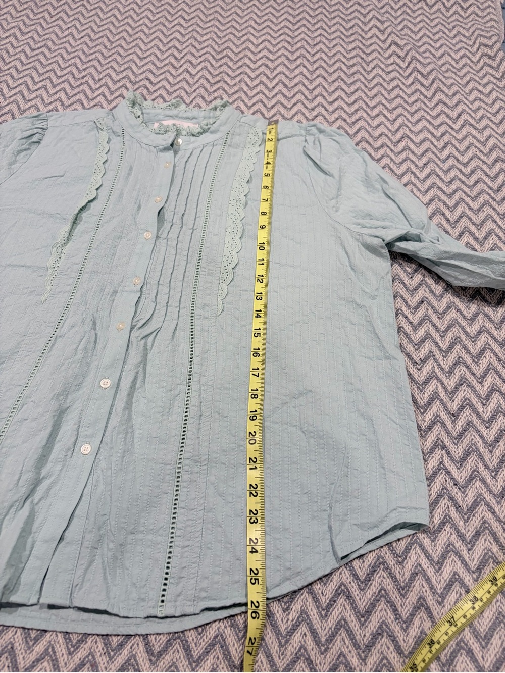 LOFT Mint Green Ruffled Pintuck Button-Down Blouse - Picture 9 of 9